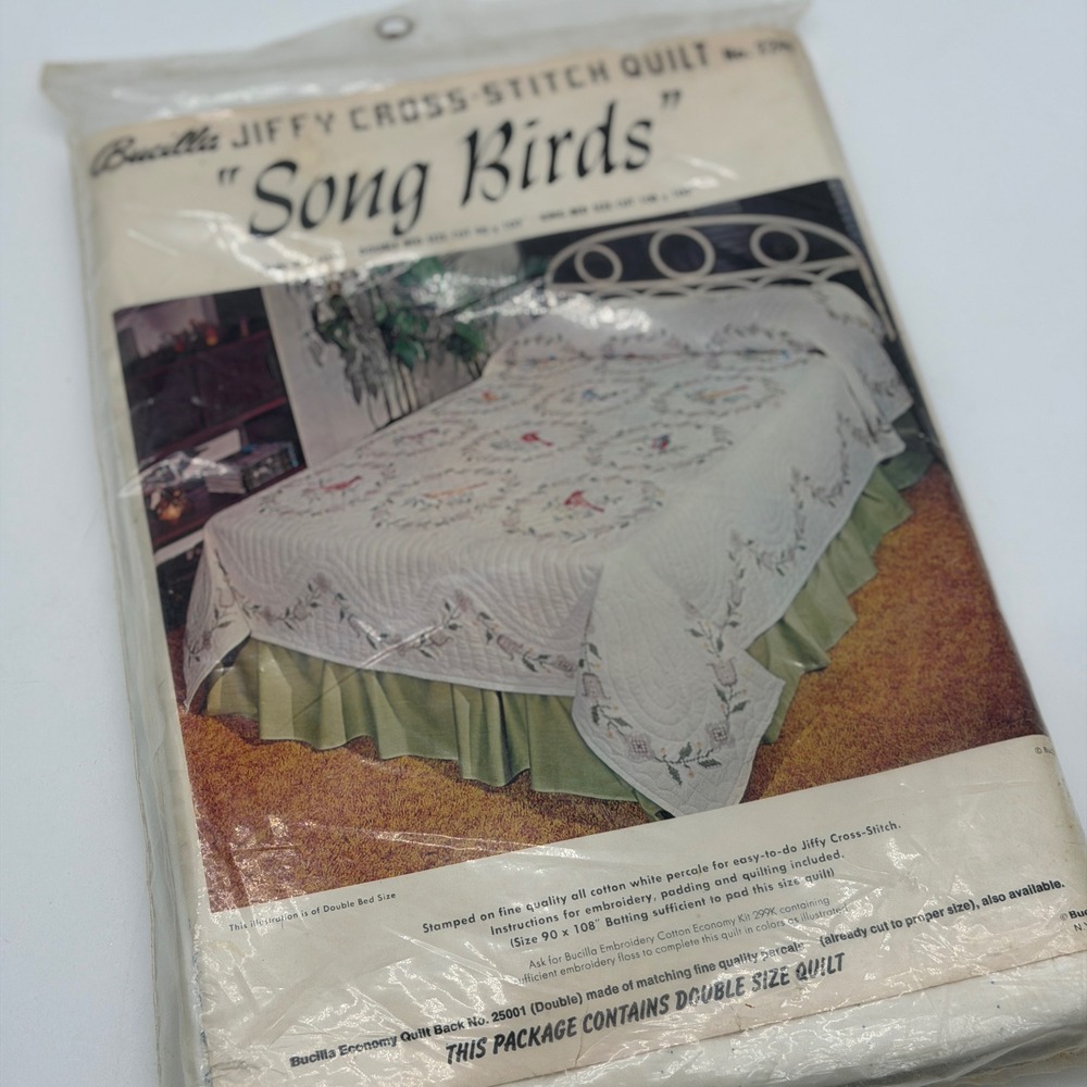 Vintage Bucilla Song Bird Jiffy Cross Stitch Quilt Kit 776 Double 90x108 Stamped